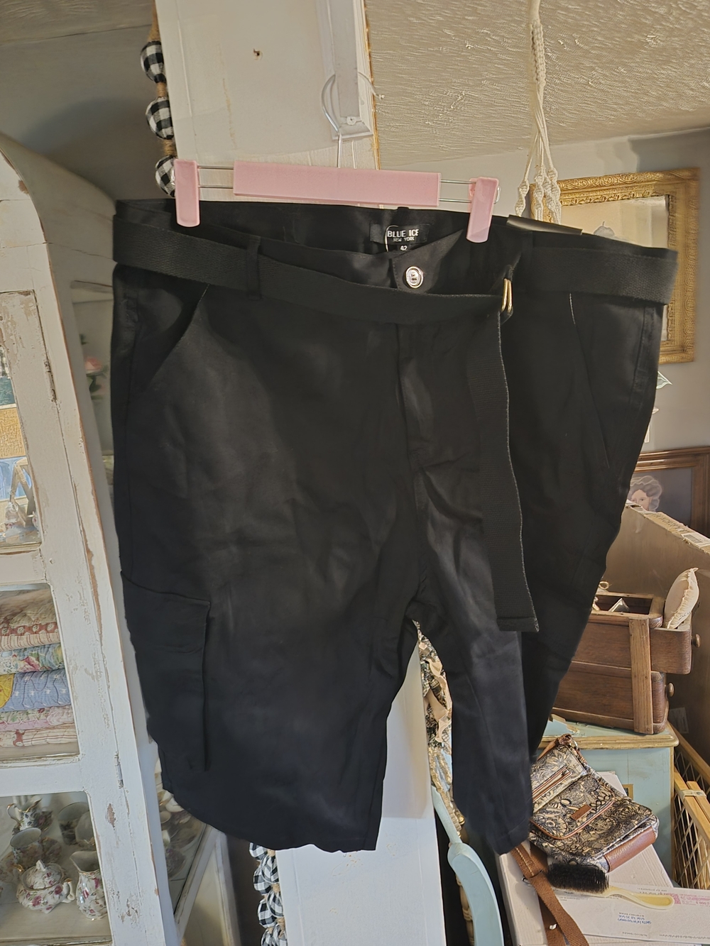 Black Men's Cargo Pants with Webbing Belt